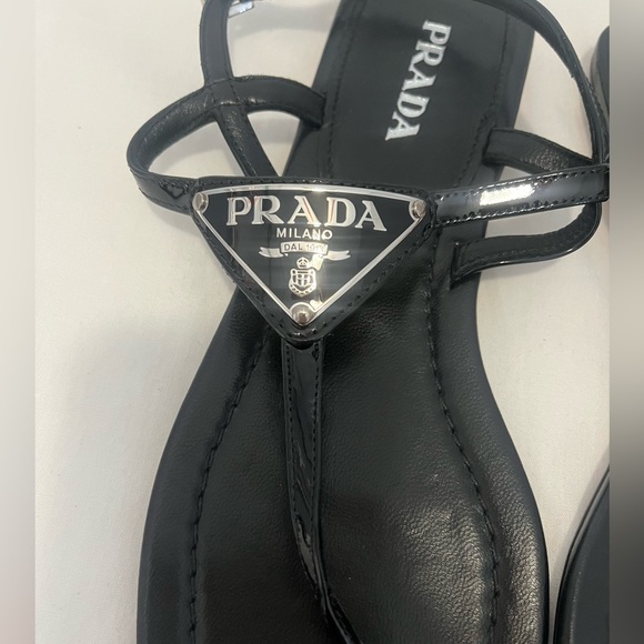 PRADA Black Patent Leather Logo Thong Sandal - Picture 5 of 5